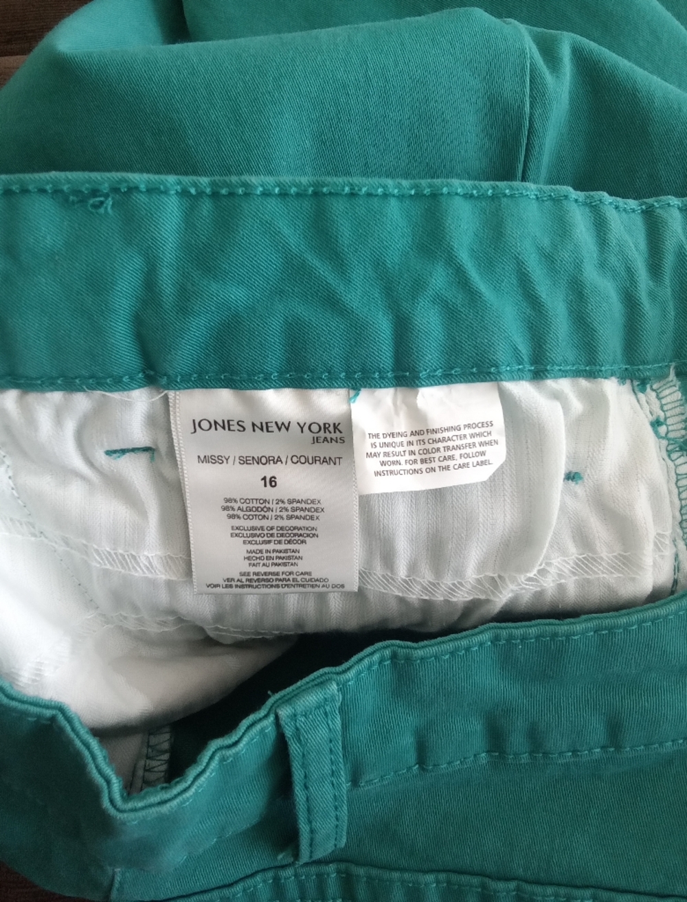 Jones New York Teal Green Stretch Cotton Jeans 16 - Picture 4 of 7